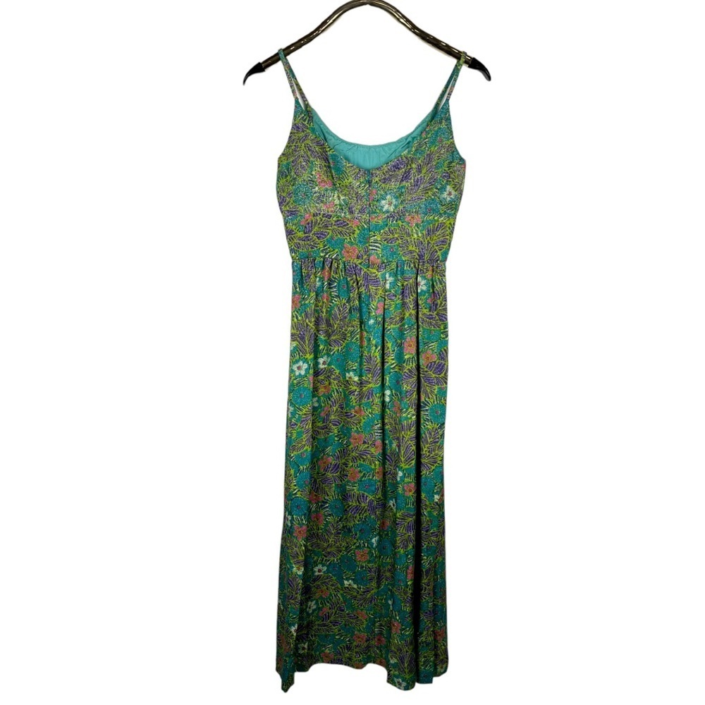 VINTAGE 60S METALLIC FLORAL TROPICAL VACATION SLEEVELESS COLUMN SHEATH DRESS - Picture 4 of 11